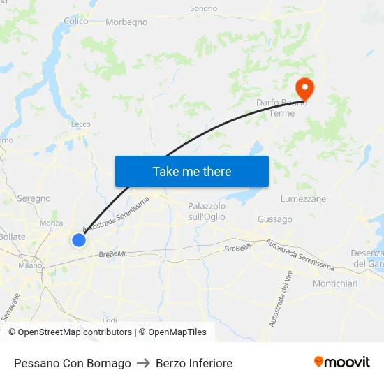 Pessano Con Bornago to Berzo Inferiore map