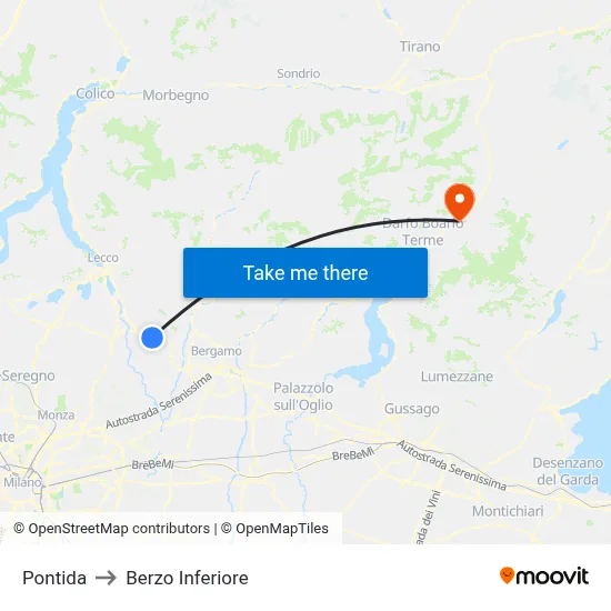 Pontida to Berzo Inferiore map
