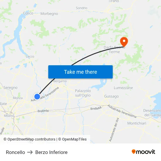 Roncello to Berzo Inferiore map