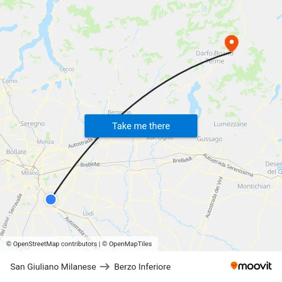 San Giuliano Milanese to Berzo Inferiore map
