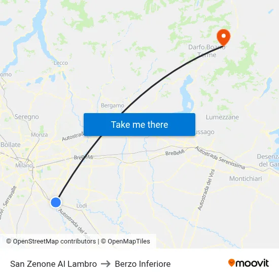 San Zenone Al Lambro to Berzo Inferiore map