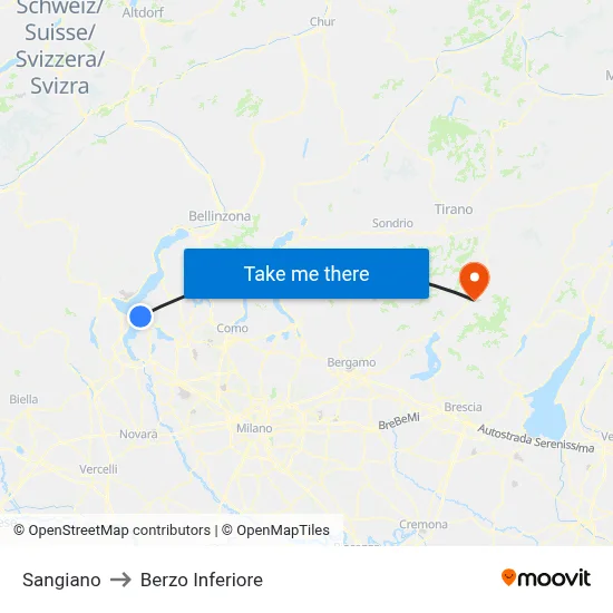 Sangiano to Berzo Inferiore map