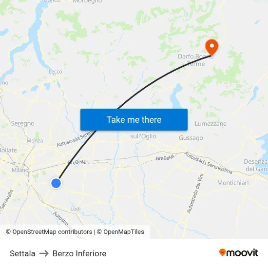 Settala to Berzo Inferiore map