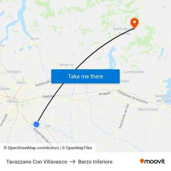 Tavazzano Con Villavesco to Berzo Inferiore map