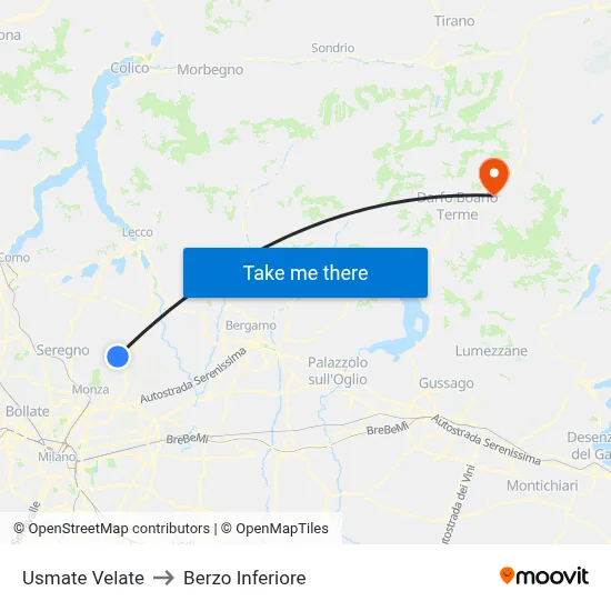 Usmate Velate to Berzo Inferiore map