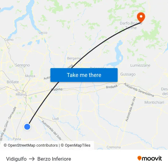 Vidigulfo to Berzo Inferiore map