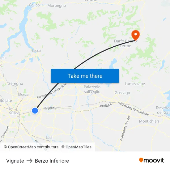 Vignate to Berzo Inferiore map