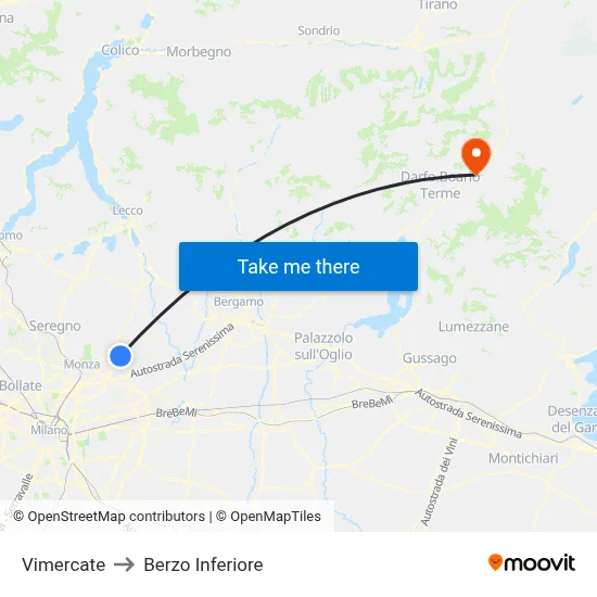 Vimercate to Berzo Inferiore map