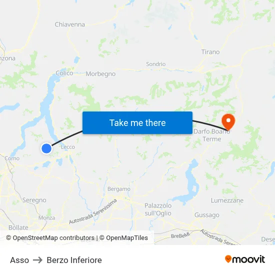 Asso to Berzo Inferiore map