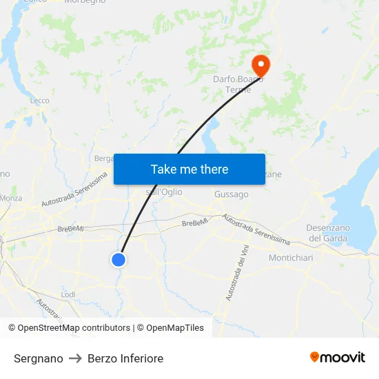 Sergnano to Berzo Inferiore map