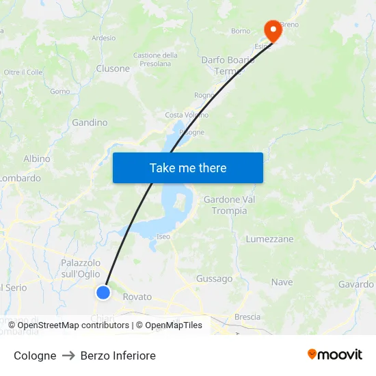 Cologne to Berzo Inferiore map