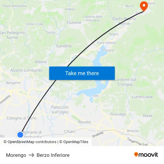 Morengo to Berzo Inferiore map