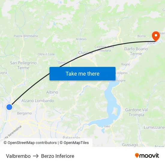 Valbrembo to Berzo Inferiore map