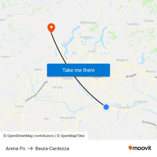 Arena Po to Beura-Cardezza map