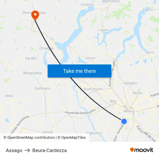 Assago to Beura-Cardezza map