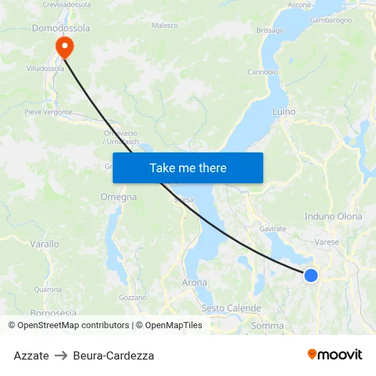 Azzate to Beura-Cardezza map