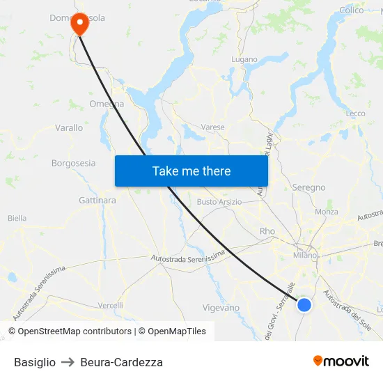 Basiglio to Beura-Cardezza map