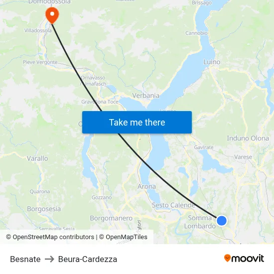Besnate to Beura-Cardezza map
