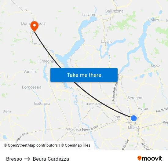 Bresso to Beura-Cardezza map