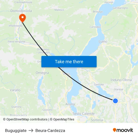 Buguggiate to Beura-Cardezza map