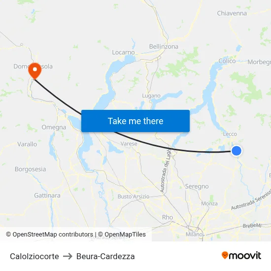 Calolziocorte to Beura-Cardezza map