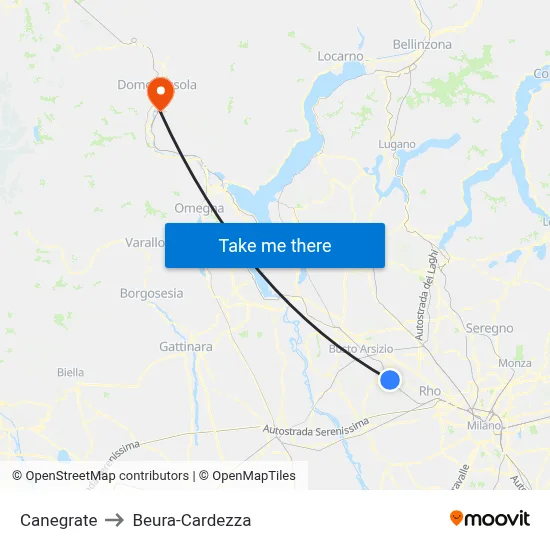 Canegrate to Beura-Cardezza map