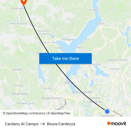 Cardano al Campo to Beura-Cardezza map