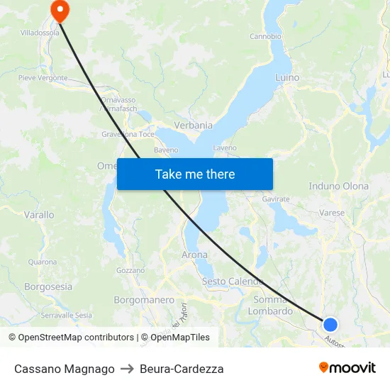 Cassano Magnago to Beura-Cardezza map
