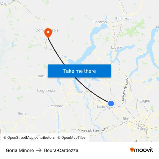 Gorla Minore to Beura-Cardezza map