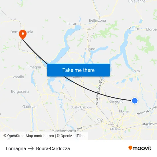 Lomagna to Beura-Cardezza map