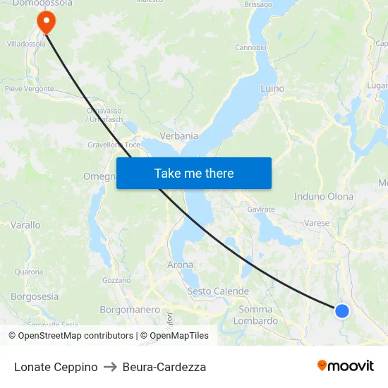 Lonate Ceppino to Beura-Cardezza map