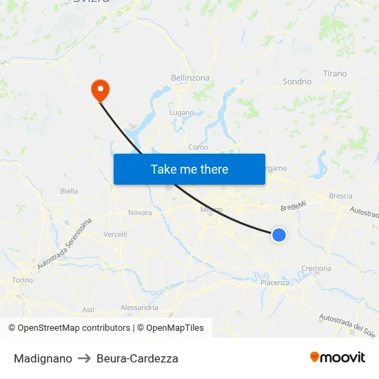 Madignano to Beura-Cardezza map