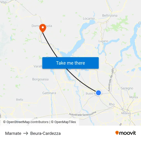 Marnate to Beura-Cardezza map