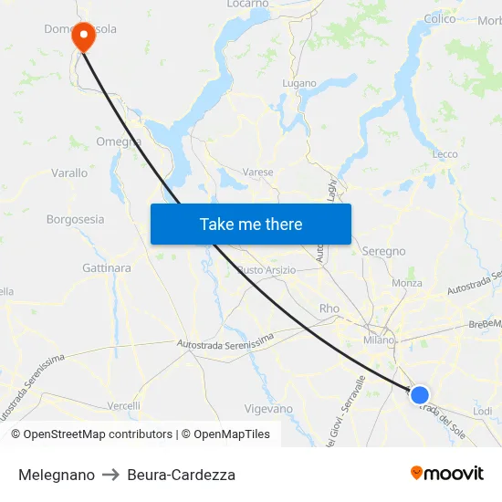 Melegnano to Beura-Cardezza map