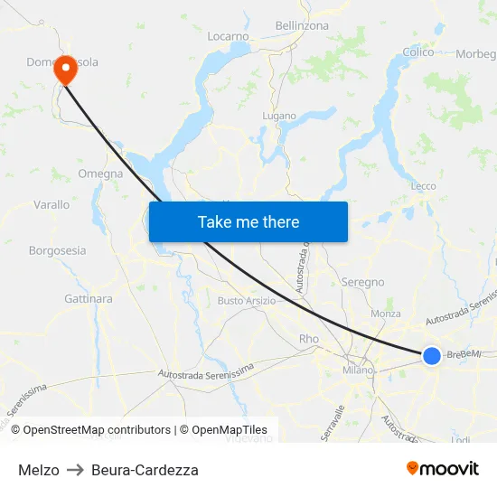 Melzo to Beura-Cardezza map