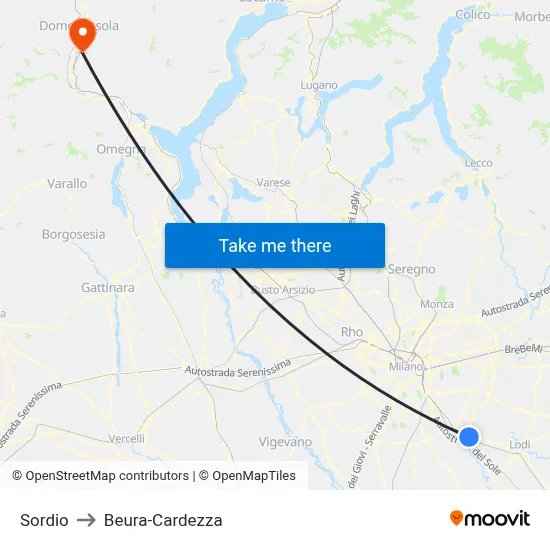 Sordio to Beura-Cardezza map