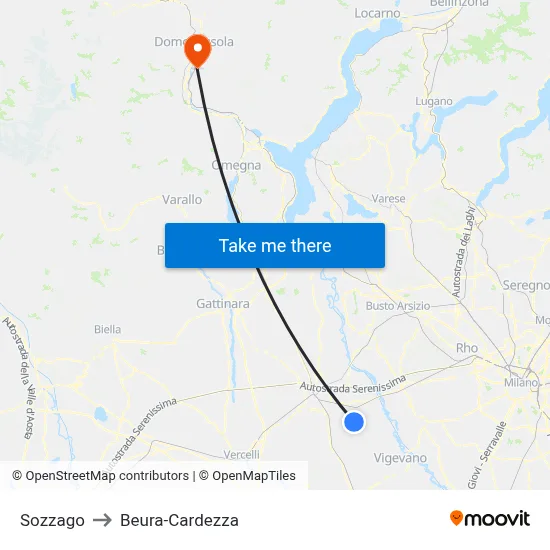 Sozzago to Beura-Cardezza map