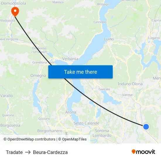 Tradate to Beura-Cardezza map