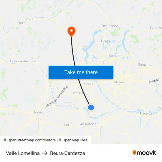 Valle Lomellina to Beura-Cardezza map