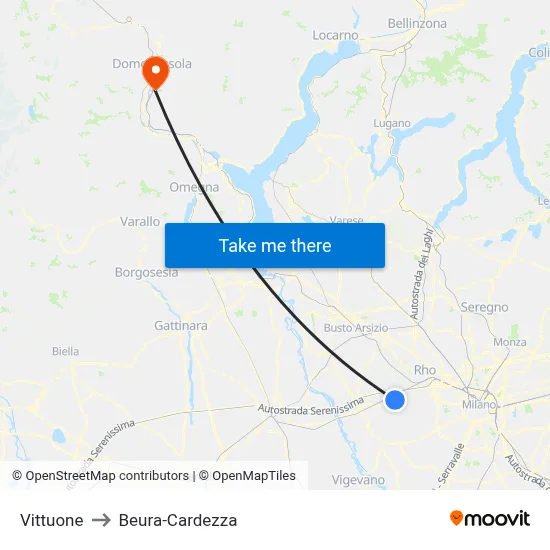Vittuone to Beura-Cardezza map