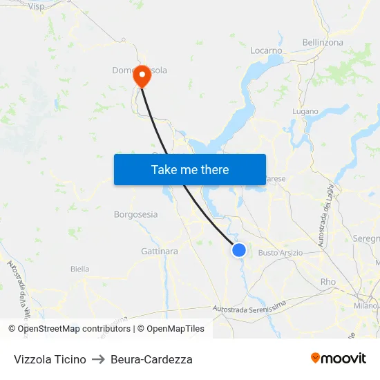 Vizzola Ticino to Beura-Cardezza map