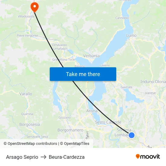 Arsago Seprio to Beura-Cardezza map