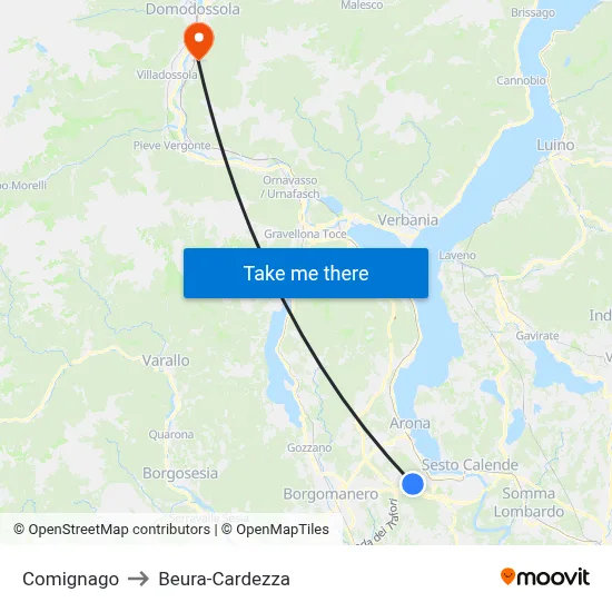 Comignago to Beura-Cardezza map