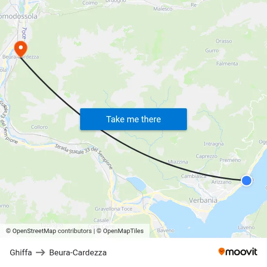 Ghiffa to Beura-Cardezza map