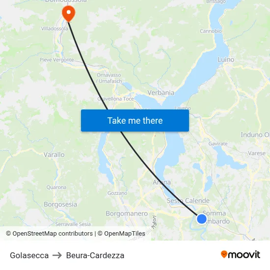 Golasecca to Beura-Cardezza map