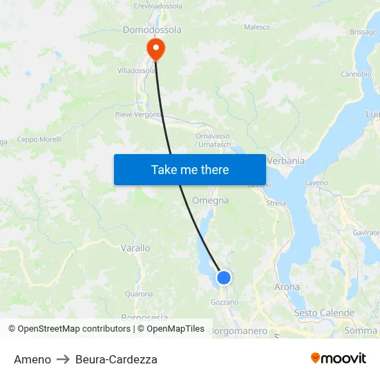 Ameno to Beura-Cardezza map