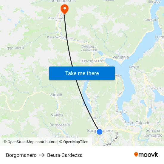 Borgomanero to Beura-Cardezza map