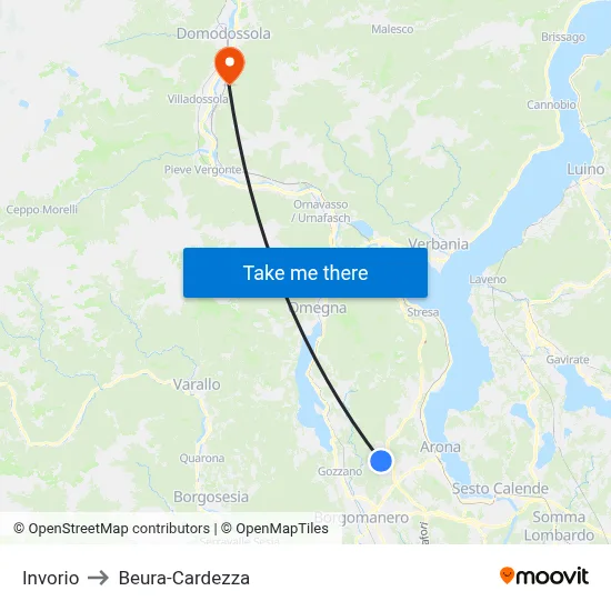 Invorio to Beura-Cardezza map