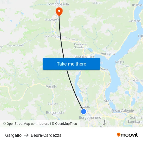 Gargallo to Beura-Cardezza map