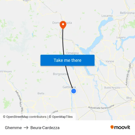 Ghemme to Beura-Cardezza map